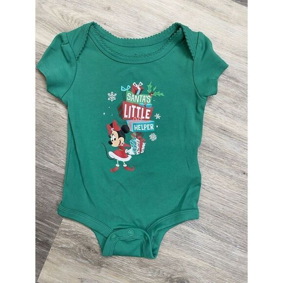 Disney Parks Christmas Baby Outfit Set Minnie Mouse Bow Bodysuit Pants 6 Months - Picture 2 of 8